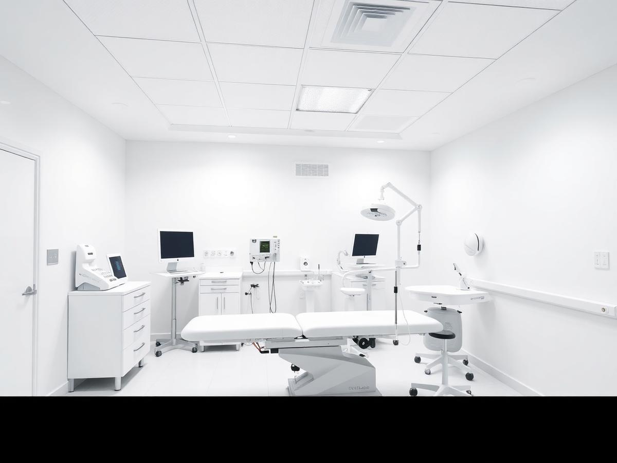 Clean and sanitized medical clinic examination room